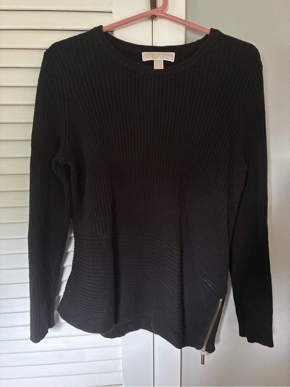 Michael Kors Black Ribbed Knit Pullover with Side Zip